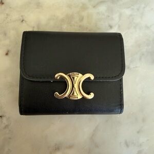 Celine Black Leather Wallet with Gold Triomphe Logo